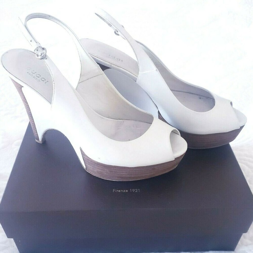 !SOLD! High End Brand GUCCI Wedges Wooden Platform Open Toe Slingbacks ITALY 8.5 - Picture 2 of 8